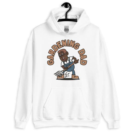 Gardening Brown Hair Dark Skin Tone Glasses Short Stubble Dad Hoodie