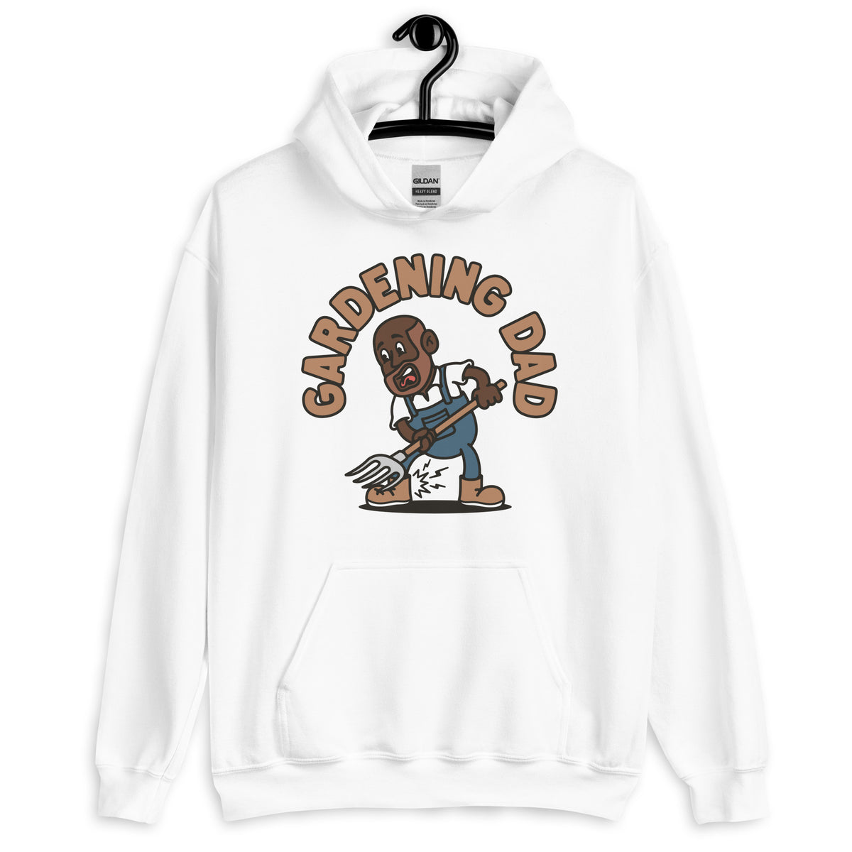 Gardening Brown Hair Dark Skin Tone No-Glasses Bald Beard Dad Hoodie