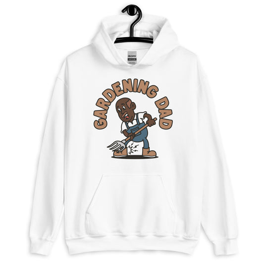 Gardening Brown Hair Dark Skin Tone No-Glasses Bald Moustache Dad Hoodie