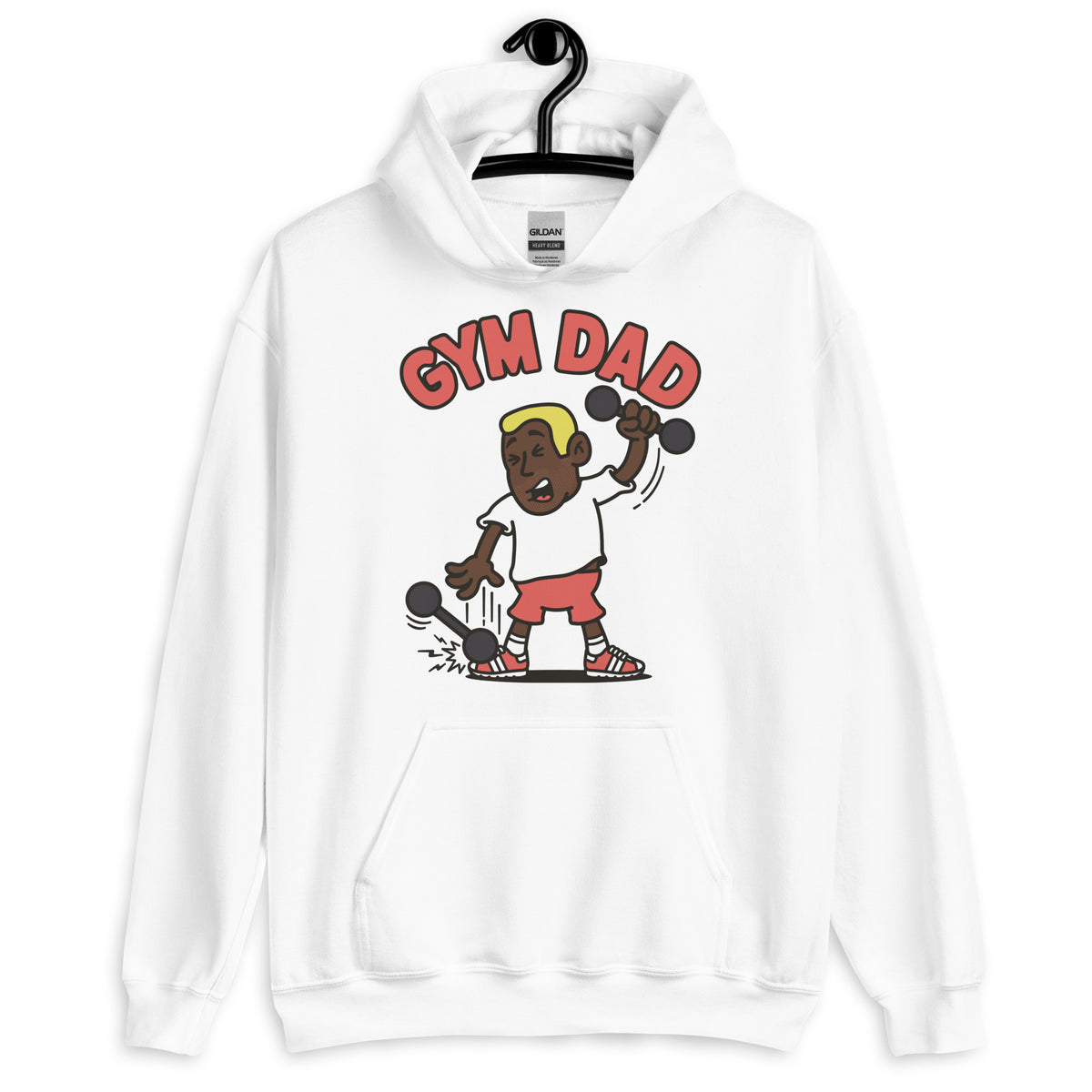 Gym Blond Hair Dark Skin Tone No-Glasses Short Stubble Dad Hoodie